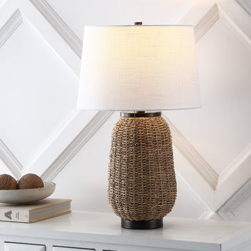 Chakrii 25" Rustic Bohemian Iron/Rattan LED Table Lamp with Pull-Chain - JONATHAN Y